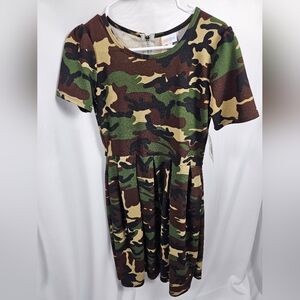 LuLaRoe Camo Print Fit & Flare Dress in Green, Brown, Tan, Black